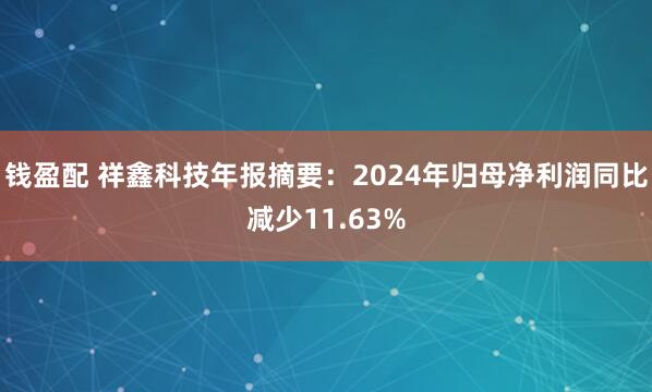 钱盈配 祥鑫科技年报摘要：2024年归母净利润同比减少11.63%
