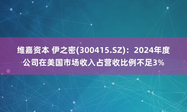 维嘉资本 伊之密(300415.SZ)：2024年度公司在美国市场收入占营收比例不足3%
